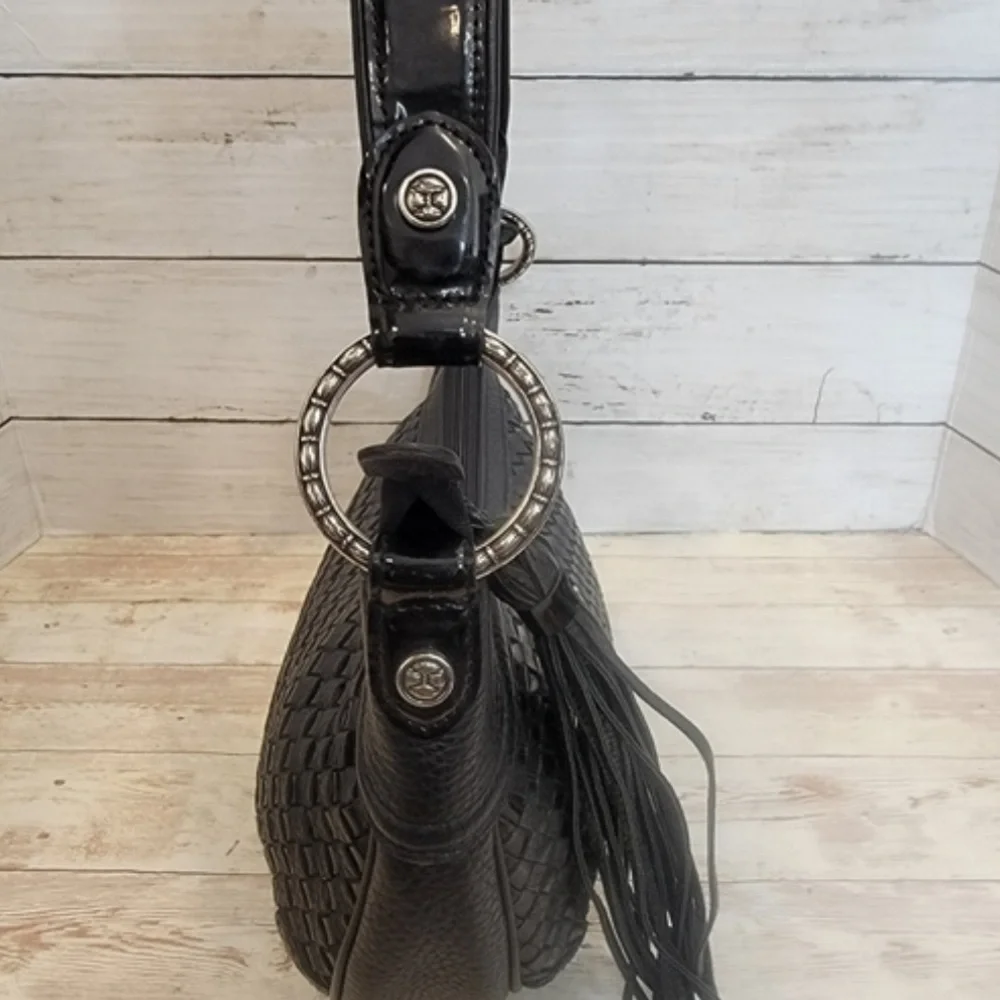 BRIGHTON BLACK WOVEN HANDBAG WITH TASSEL - Picture 2 of 16